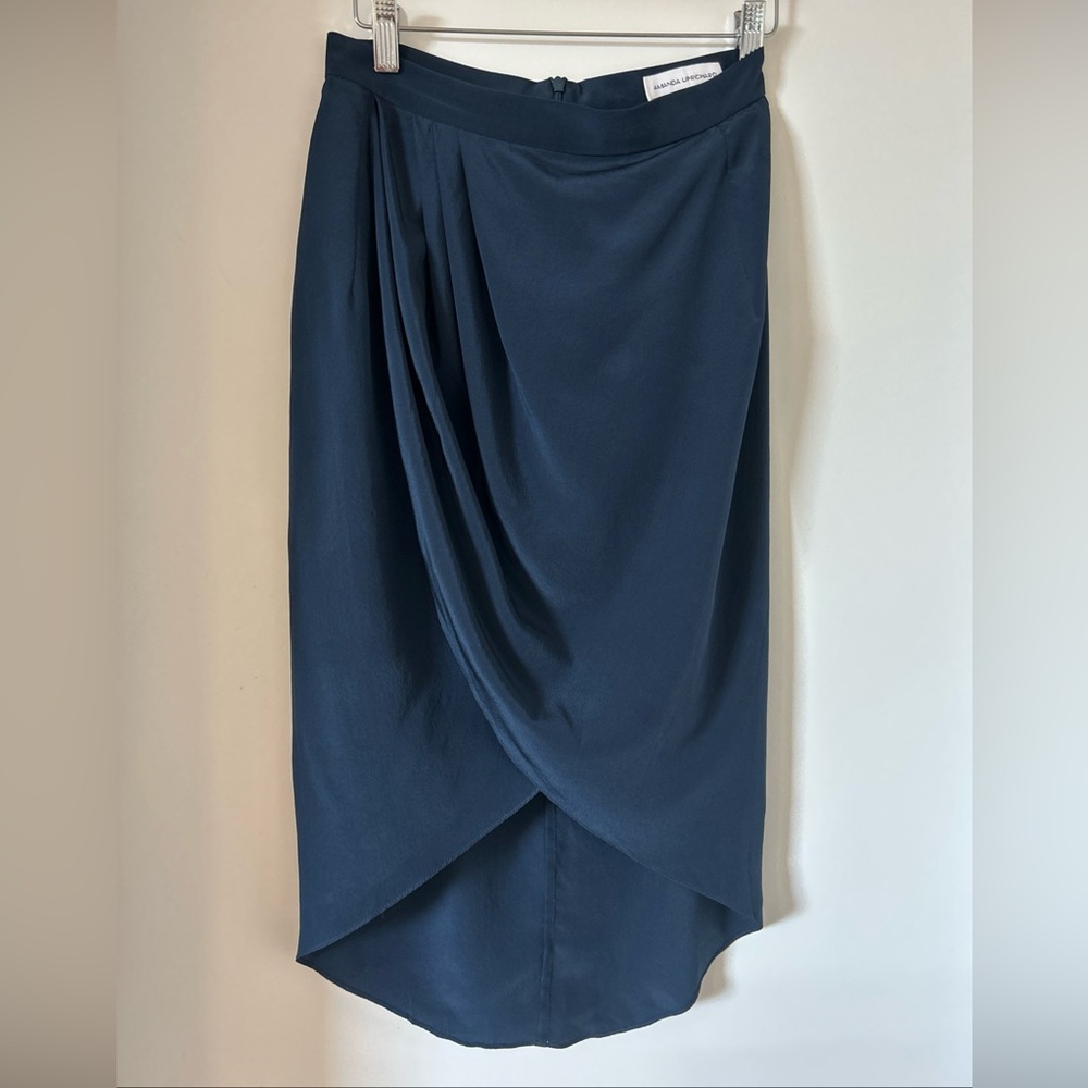 Amanda Uprichard Silk Navy Midi Petal Skirt